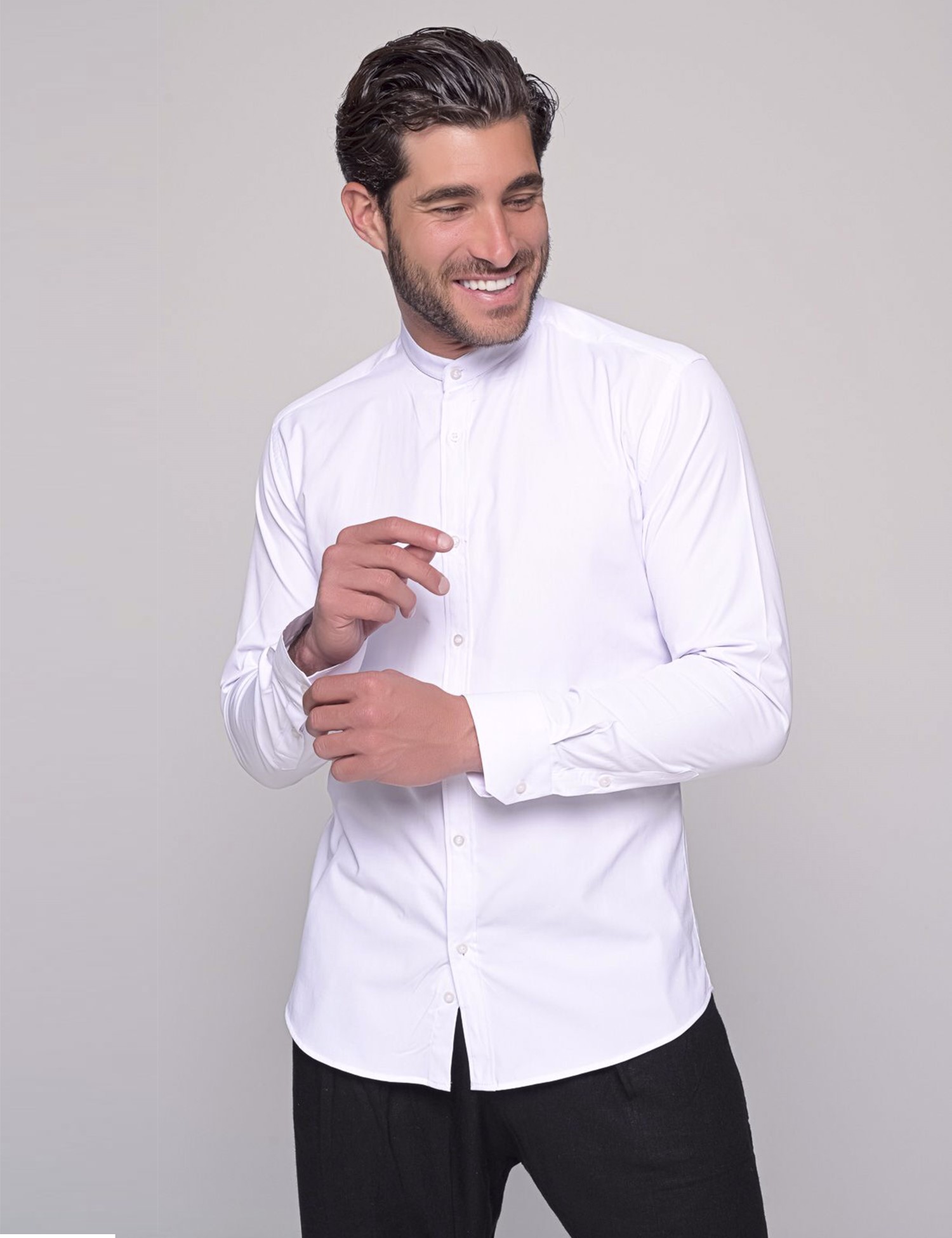 Ben Tailor ανδρικό λευκό πουκάμισο με μάο γιακά 0692W φωτογραφία